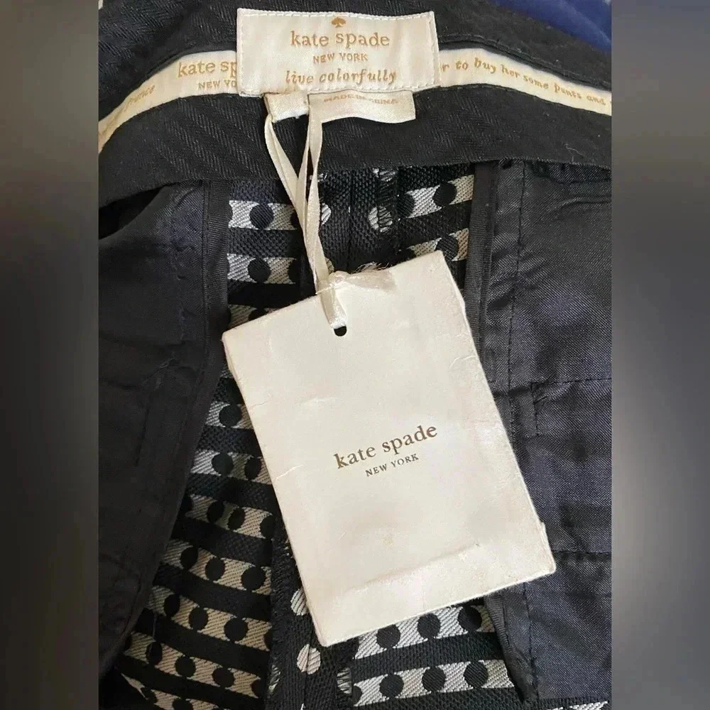 KATE SPADE NY Avery Crop Dress Career Trouser Pants Black Polka Dot Womens 4 NEW